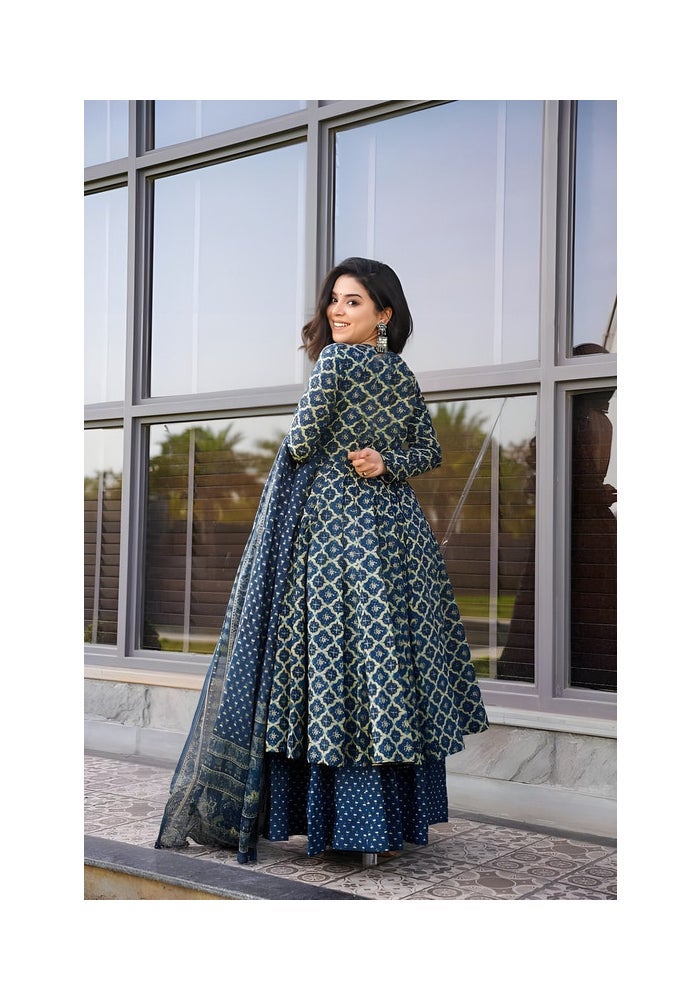 Malishka Export Navy Blue Anarkali Kurta Pant With Dupatta for Women - Image 2